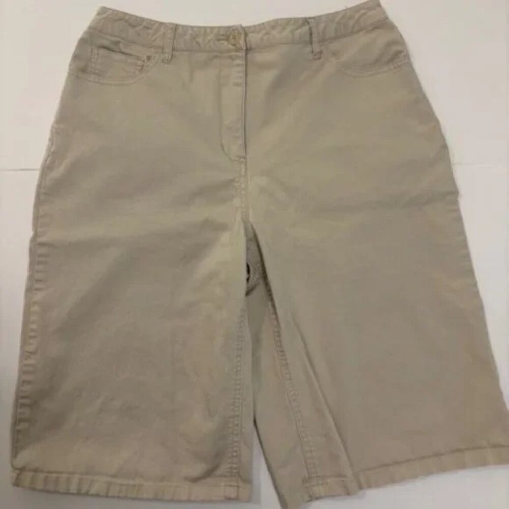 Coldwater Creek Khaki Hi Rise Flat Front Bermuda Shorts EUC 10